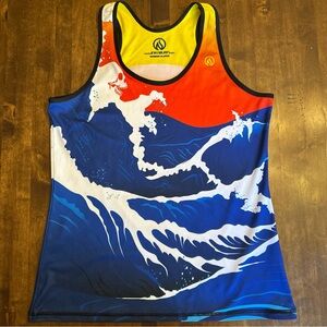 Inknburn Womens XL Tank Waves Ocean Beach Triathalon Tech Performance Ink Burn